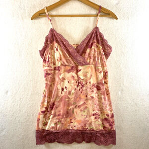 Vintage Studio Y Women Y2K Babydoll Cami Sz L Pink Floral Lace Coquette Feminine